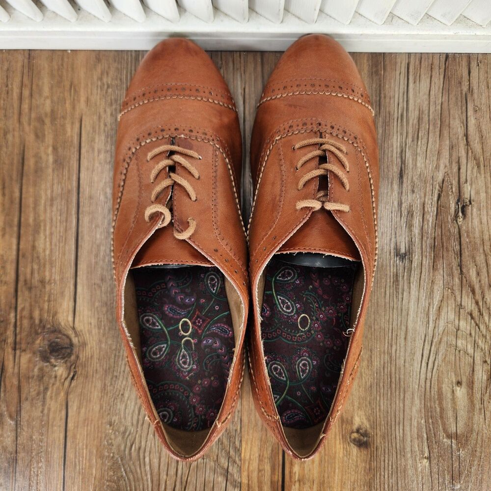 Aldo Thylian Oxfords Womens Size 8.5 Brown Leather Brogue Cap Toe Boho Shoes - Picture 5 of 11